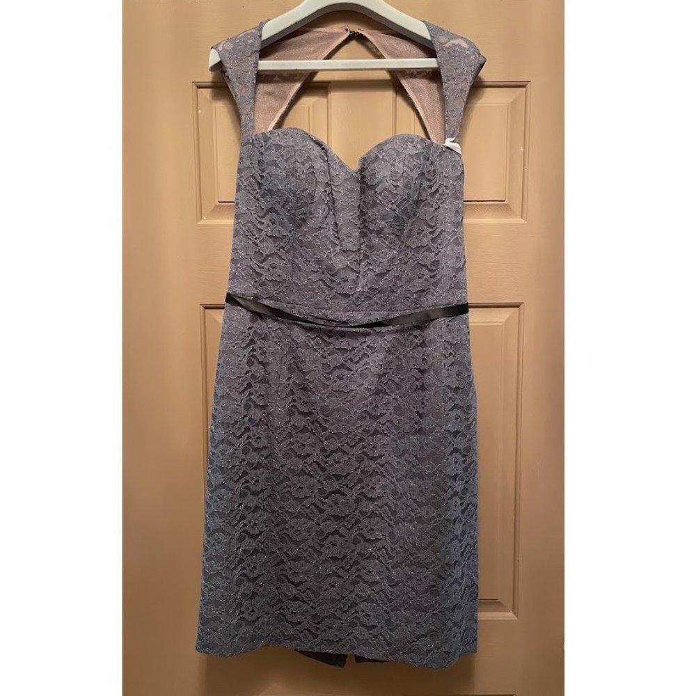 NWT Watters Wtoo pewter black lace bridesmaid dress size 14